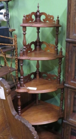 5-tier Walnut Corner Estagere with Turned Spindles