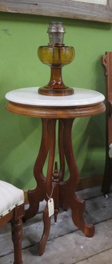 Victorian round walnut marble top table